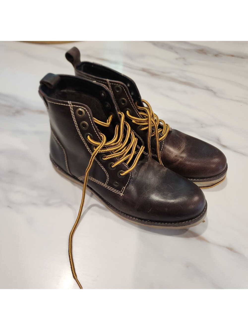 New Crevo Men’s Dark Brown Leather Lace-Up Boots Size 11